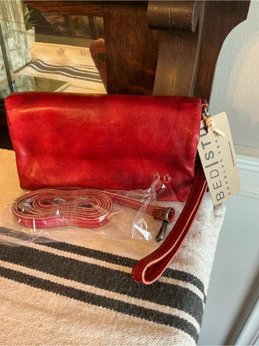 NWT Bed Stu Leather Cadence Wallet Wristlet Crossbody Bag Red Rustic MSRP $175